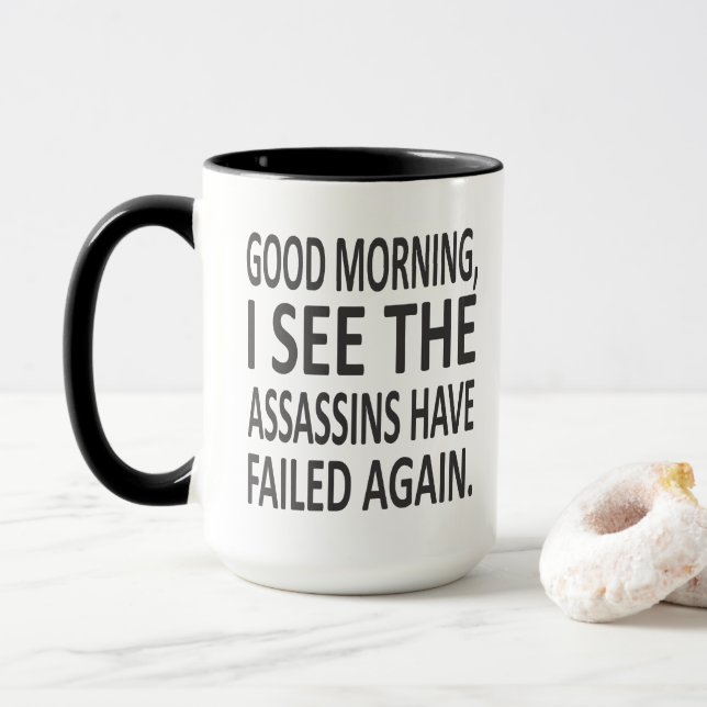 Taza Buena mañana veo a los asesinos haber fallado otra (Con donut)