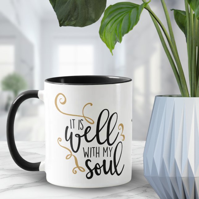 Taza Bueno, con mi cita cristiana del alma, regalo Moti (Well With My Soul Christian Quote Encouraging Gift Mug)