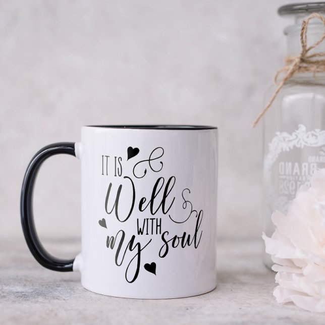 Taza Bueno, con mi espiritualidad del alma (It is well with my soul! A pretty coffee mug to lift up your spirit.)