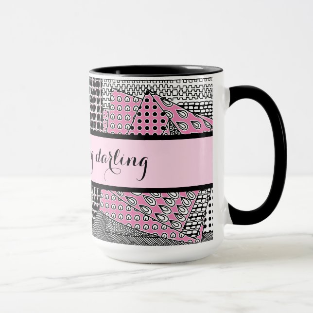 Taza Buenos días Darling Pink Black Gray Ringer 15oz (Derecha)