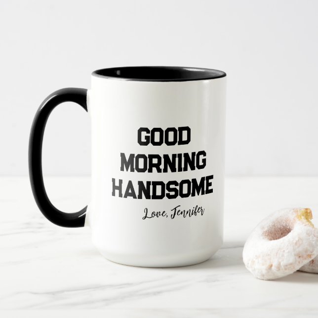 Taza 'Buenos Días Guapo' Encantante Personalizable (Con donut)