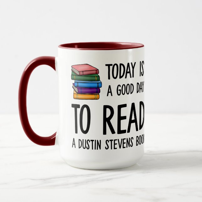 Taza Buenos días para leer un libro de Dustin Stevens (Izquierda)