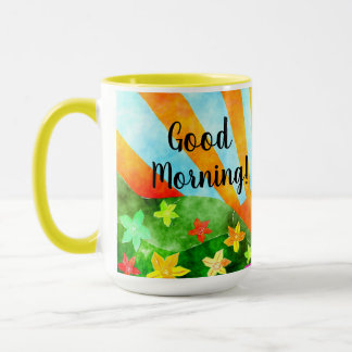 Taza Buenos días, sol y flores. Alegre
