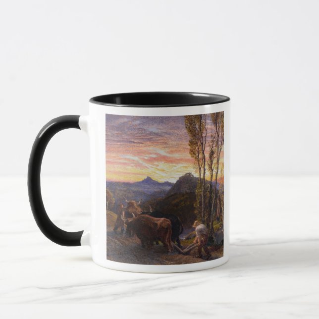 Taza Bueyes que aran en la puesta del sol (w/c en el (Izquierda)