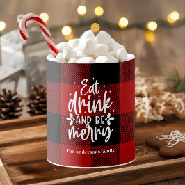 Taza Búfalo de cuadros rojos "Comer, Beber y Alegrarse"