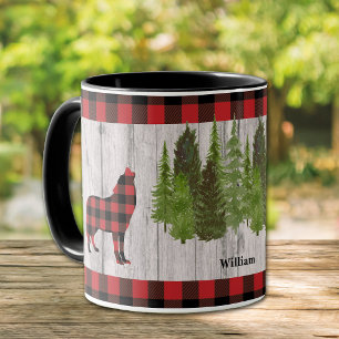 Taza Búfalo en árboles navideños de lobo en madera