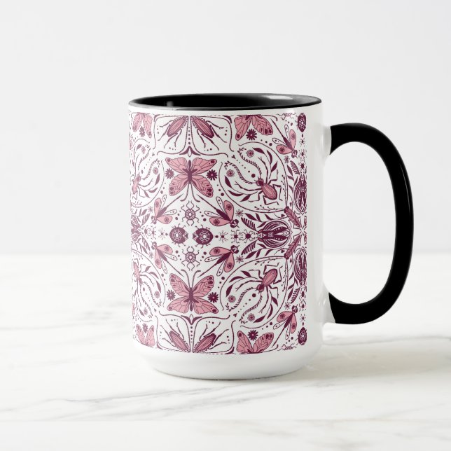 Taza Bugs, magenta oscuro y rosa sobre blanco (Derecha)