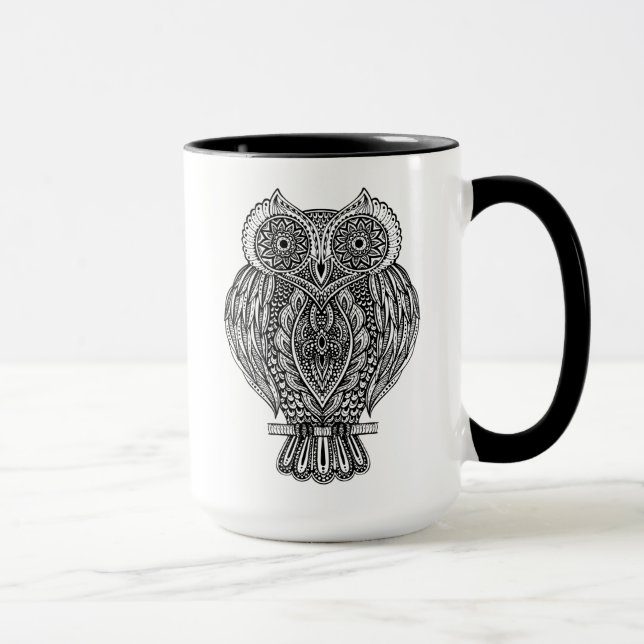 Taza Búho adornado dibujado mano inspirado (Derecha)