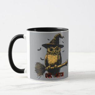Taza Búho Bruja Espeluznante Mágico Pájaro Café Hallowe