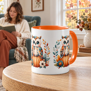 Taza Búho de patchwork sobre calabaza — Otoño Cottageco