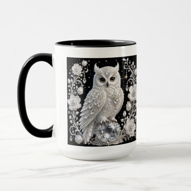 Taza Búho de Perla de Cristal Blanco (Izquierda)