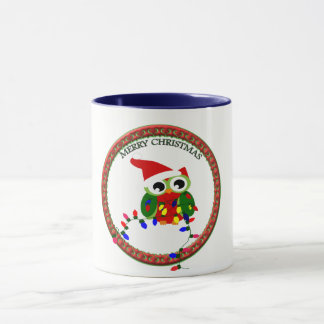 Taza búho de Santa Claus con luces de navidad