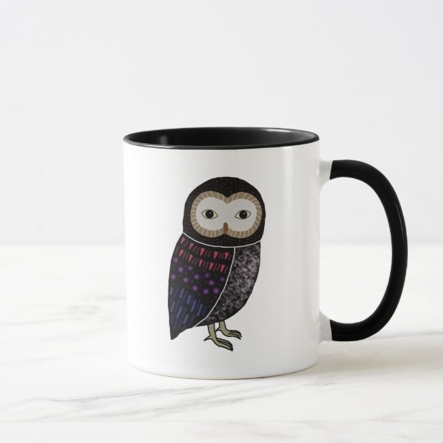 Taza Búho del negro del ilustracion del pájaro de la (Derecha)