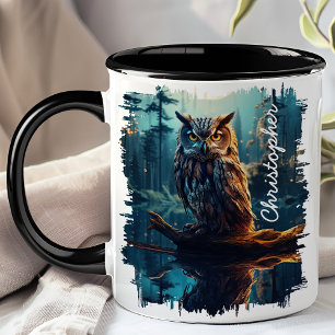 Taza Búho en Reflejo de Bosque a la Luz de la Luna