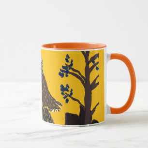 Taza Búho folklórico en tocón de árbol