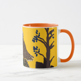 Taza Búho folklórico en tocón de árbol