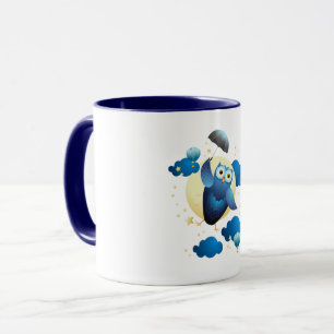 Taza Búho lindo volando con paraguas