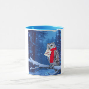 Taza Búho majestuoso de Navidad Invierno nevado