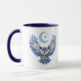 Taza Búho Nocturno Monograma Azul y Luna