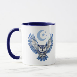Taza Búho Nocturno Monograma Azul y Luna