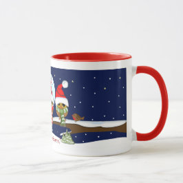 Taza Búhos con los gorras de Santa y bufandas de