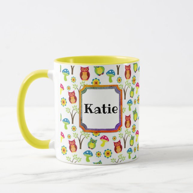 Taza Búhos y champiñones Cute nombre retro (Izquierda)