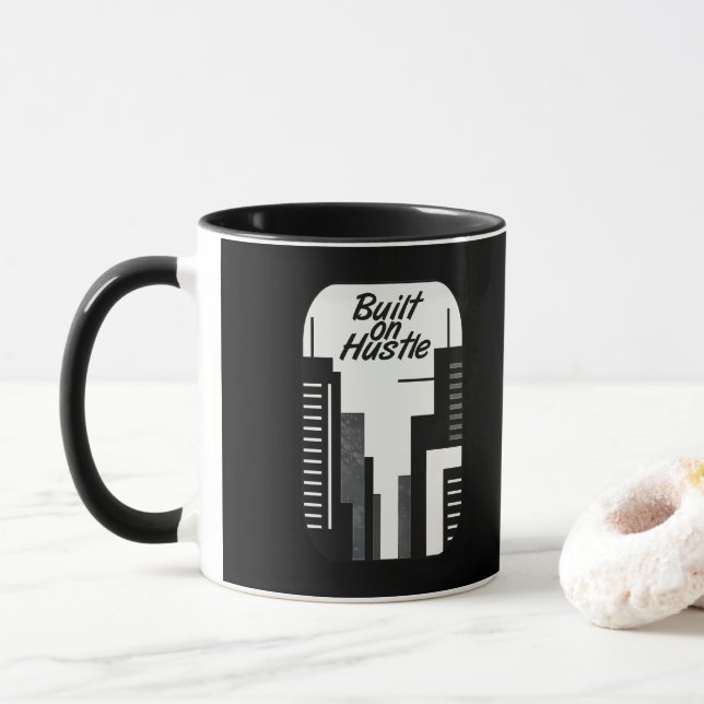 Taza Built on Hustle City Skyline Minimalist Design (Con donut)