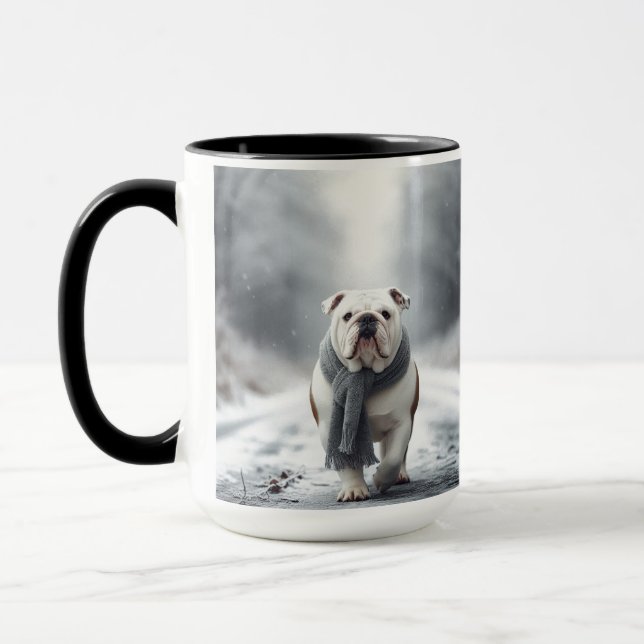 Taza Bulldog blanco inglés Feliz Navidad Mug humano (Izquierda)