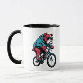 Taza Bulldog en bicicleta