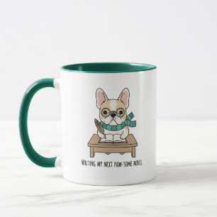 Taza Bulldog Francés Autor Adorable Escritor Verde Oscu