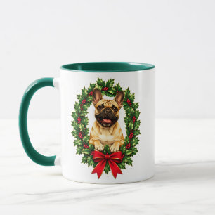 Taza Bulldog Francés con Acebo y Bayas Rojas