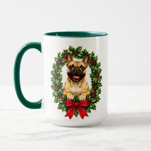Taza Bulldog Francés con Acebo y Bayas Rojas