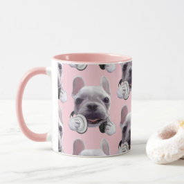 Taza Bulldog francés con Ilustracion de audífonos