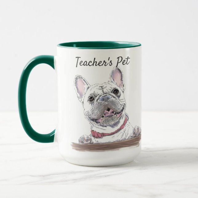 Taza Bulldog francés: dibujo de perro feliz personaliza (Izquierda)