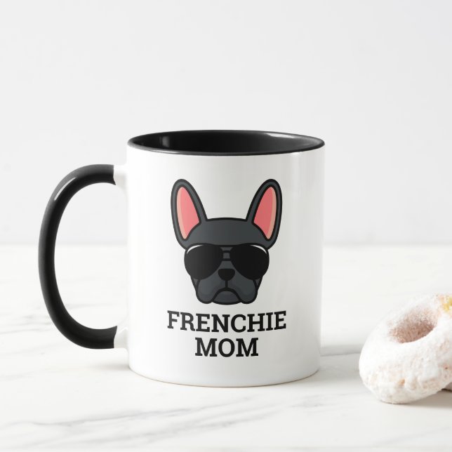 Taza Bulldog francés negro Frenchie Dog Mom Mug (Con donut)