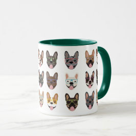 Taza Bulldoges franceses cortos con lentes