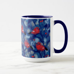 Taza Bullfinches, pájaros rojos arte de fibra de árbole