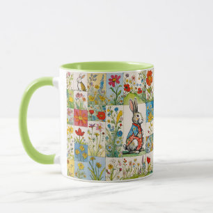 Taza Bunnies Vintage Floral Patchwork Retro Pascua