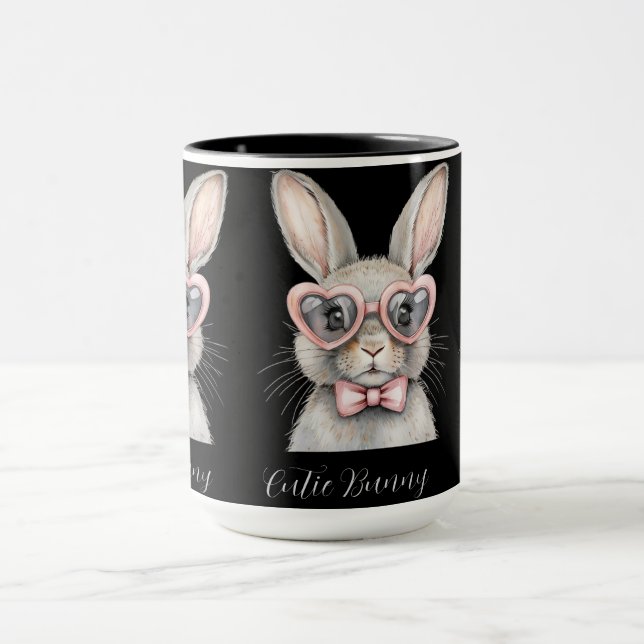 Taza Bunny with Heart Glasses Mug | Cute Animal Coffee  (Centro)