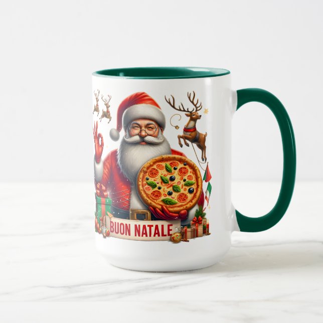 Taza Buon Natale Santa Italiana con pizza y reno (Derecha)