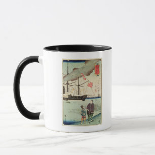 Taza Buque de guerra americano en un puerto japonés