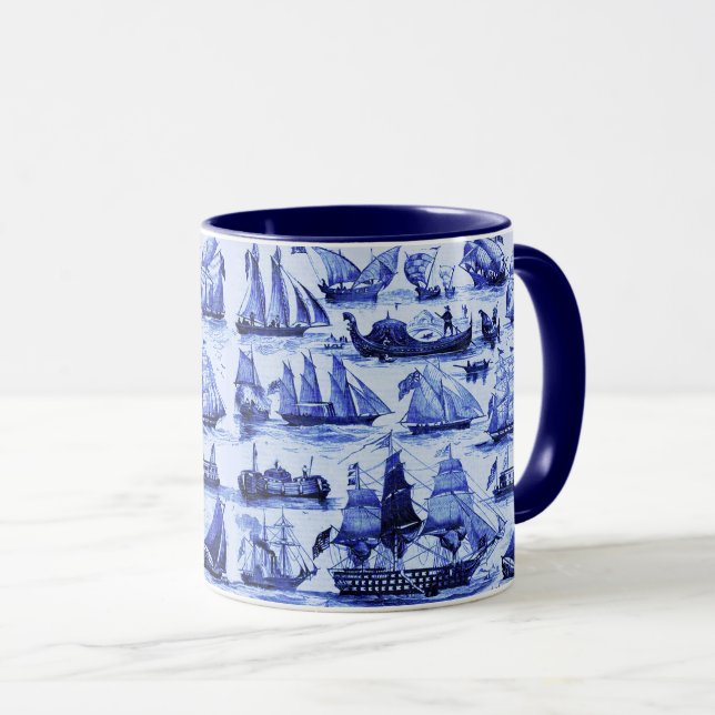Taza BUQUES DE VENTAJA, BUQUES DE VELA, Náutica Azul de (Anverso derecho)