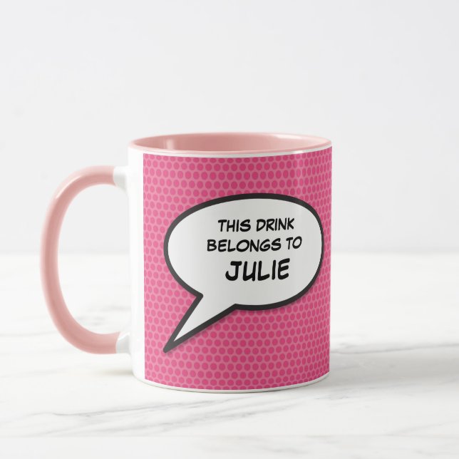 Taza Burbuja de diálogo personalizada de diversión rosa (Izquierda)