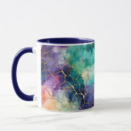 Taza Burbujas azul turquesa morado con alcohol y tinta