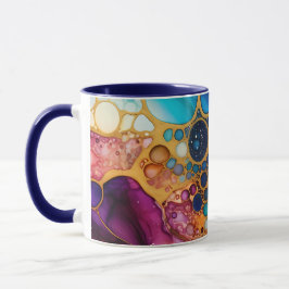 Taza Burbujas azules, púrpura, turquesa y de tinta
