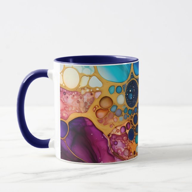 Taza Burbujas azules, púrpura, turquesa y de tinta (Izquierda)