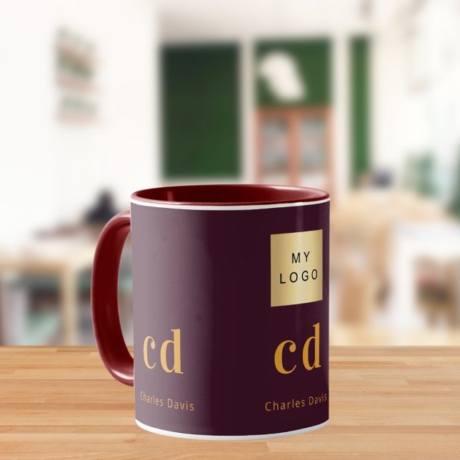 Taza Burgundy gold monogram name business logo (Subido por el creador)