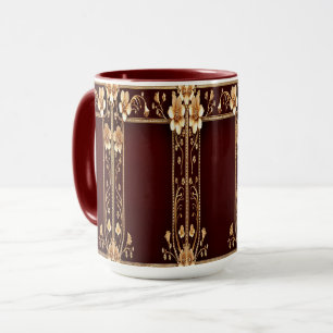Taza Burgundy Golden Flowers Mug