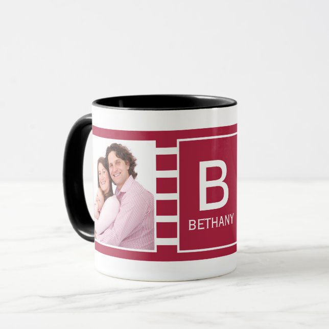 Taza Burgundy Striped Custom Photo Personalised (Anverso izquierdo)