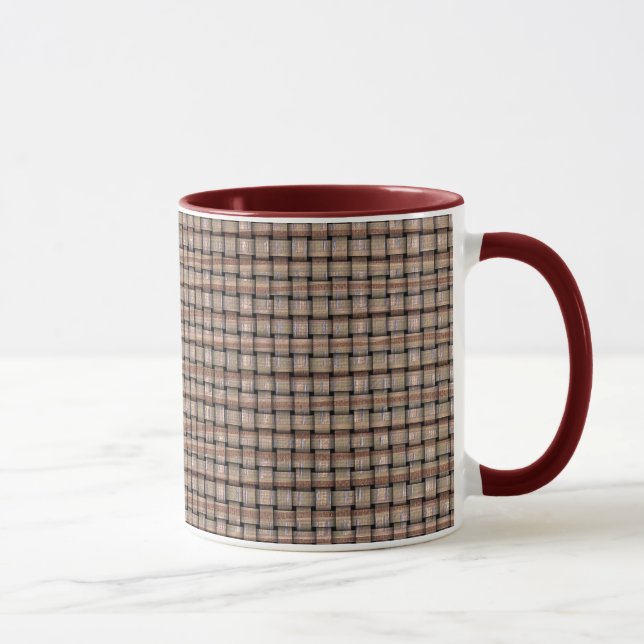 Taza Burlap Brown Artístico Beige Tan Weave Funky Mugs (Derecha)
